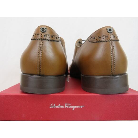 NIB FERRAGAMO BOSTON BROWN TAN AMBRE BROGUE LEATHER GANCINI BIT OXFORDS 8.5 D - Picture 3 of 12